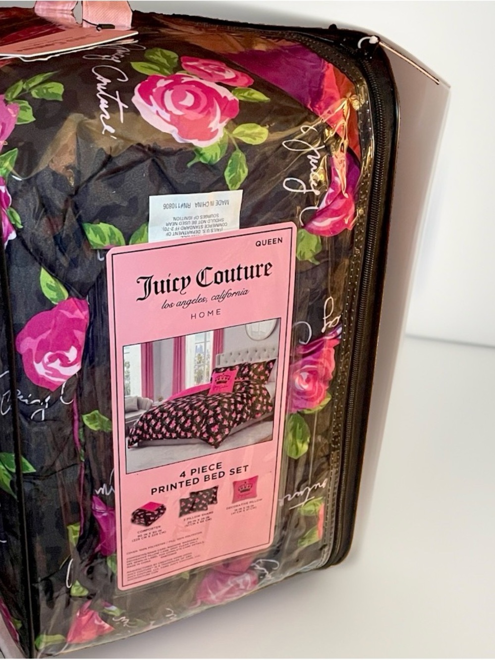 Juicy Couture Floral Comforter Set - Black leopard & Pink roses